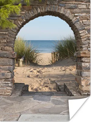 Produktbild von MuchoWow® Poster Aussicht - Strand - Düne - Pflanzen 90x120 cm - Wohnzimmer