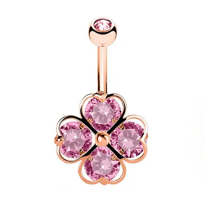 Produktbild von Taffstyle Bauchnabelpiercing Bauchnabelpiercing Stecker mit Kristall Herz Kleeblatt, Roségold | Pink