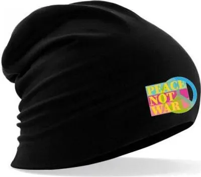Produktbild von Longbeanie Slouch-Beanie Sommerbeanie - FRIEDEN PEACE NOT WAR - 55678 Color - schwarz