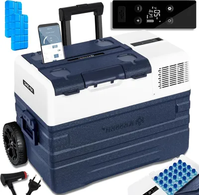 Productafbeelding van Compressor Koelbox - Elektrische Frigobox - Kamperen en Reizen - APP-bediening en -20°C - 42 Liter - Marineblauw