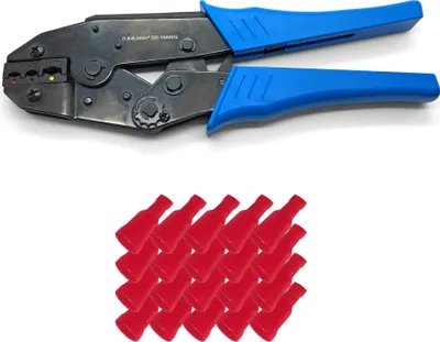 Produktbild von ARLI Crimpzange 0,5 - 6 mm² + 50 x Flachsteckhülsen 0,5 - 1,5 mm² rot 6,3 x 0,8 mm