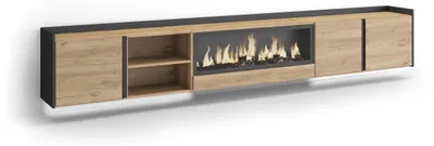Immagine prodotto di Mobili TV effetto legno rovere e nero 315x35x50cm camino effetto fuoco