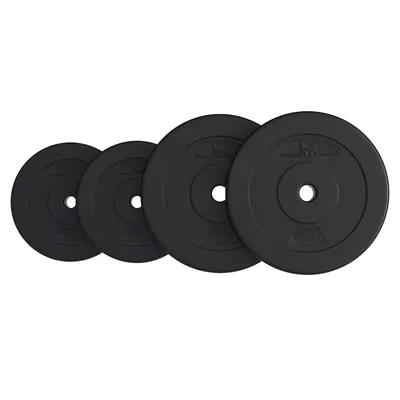 Produktbild von GYRONETICS® Hantelscheiben - 30 kg Set, 2x5 kg, 2x10 kg Gewichte, 25 mm Bohrung, Kunststoff, Zement Sand Füllung, Schwarz - Gewichtsscheiben, Hantelscheiben-Set, Hantelset
