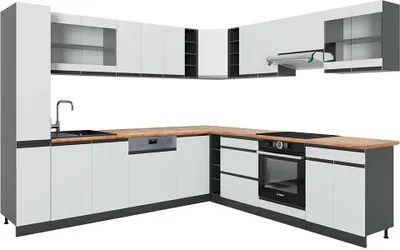 Image de Cuisine en angle Vicco R-Line Blanc/Anthracite 277 x 257 cm J-Shape, PT Chêne, Model 42920