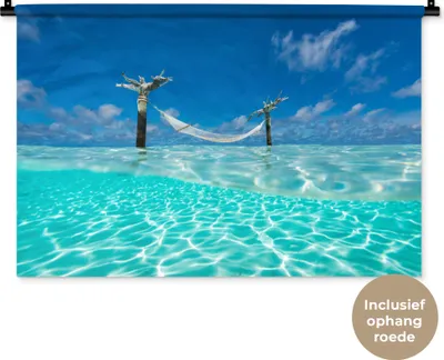 Produktbild von MuchoWow® Wandteppich Wandbehang Sommer - Meer - Hängematte 90x60 cm Tapisserie Dekoration Wandtuch - Wandskulpturen - Bildteppich