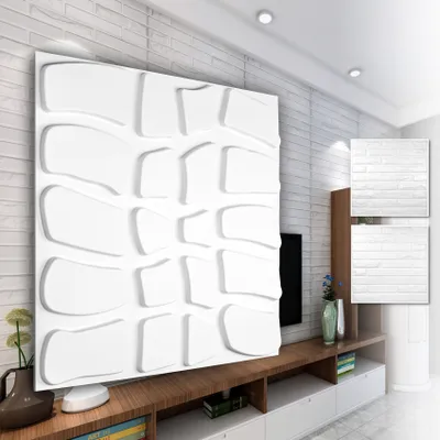 Produktbild von HEXIM 3D Wandpaneele, PVC Kunststoff weiß - Steinoptik Design Paneele 50x50cm Wandverkleidung (0.25QM HD065) Ziegel Wandverkleidung panels Tapete