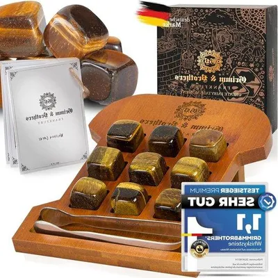 Produktbild von Whisky-Stein-Set aus Bambus - 9-teilig - Gegriffen - Kühle Steine - Herstellbare Eiswürfel - Männer-Geschenk