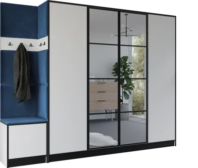 Produktbild von KIER FURNITURE Kleiderschrank EDEN, Schlafzimmer Schrank, Garderobeschrank, Flurschrank Weiß & Blau 259,6x205x39 cm