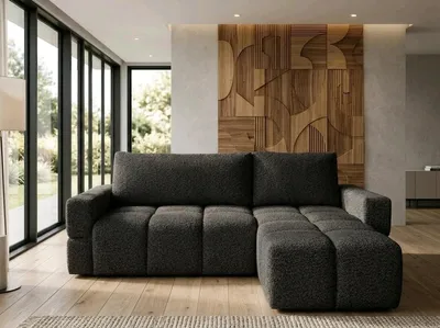 Produktbild von NORDELO Ecksofa mit Schlaffunktion und Bettkasten RIVELLO-L 255x165x77 cm  Schwarz - L-Form Schlafsofa mit Stauraum - Bouclé / Chenille ARENA