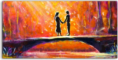 Produktbild von Coloray Acrylbild 120x60  Wandbild Acrylbilder Gemälde Paar auf der Brücke im Wald