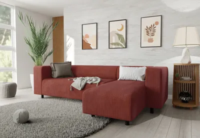 Produktbild von S-STYLE MÖBEL - Malin - Modernes Ecksofa mit Ottomane aus Terrakotta Cord-Stoff mit bequemem Sitz - Ottomane rechts