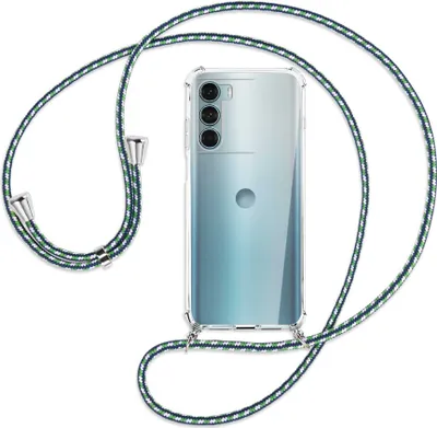 Produktbild von Handykette Backcover-Schutzhülle mit Band (Metall silberfarben) für Motorola Moto G200 5G - grün/blau/weiß