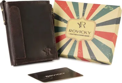 Produktbild von Rovicky | Große Geldbörse, im Retrostil, mit zwei Münzfächern, Naturleder, Dunkelbraun, 9x12 cm