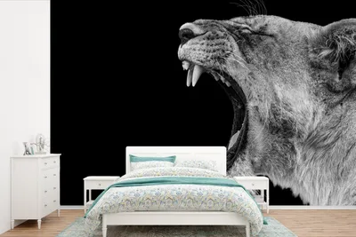 Produktbild von MuchoWow® Fototapete für Wohnzimmer oder Schlafzimmer Wandtapete Vinyl Motivtapete Tiere - Löwe - Schwarz - Weiß - Porträt - 360x240 cm - Vinyl-Tapete