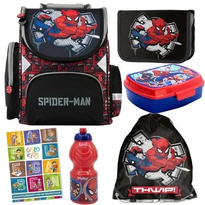 Produktbild von Schulranzen für Jungen und Mädchen - Schul-Rucksack für Kinder mit Federmäppchen - Schuhbeutel und Hausaufgabenheft - Spider-Man Motiv