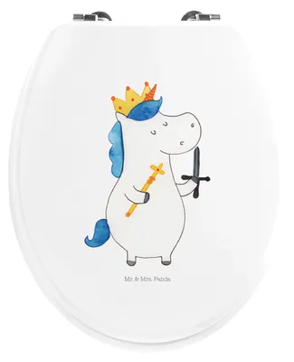 Produktbild von Mr. & Mrs. Panda Toilettenbrille Einhorn König mit Schwert - Weiß - Geschenk, WC-Sitz, Unicorn, Mittelalter, Klo-Deckel, Toilettendeckel, Toiletten-Sitz, WC Sitz, Brille