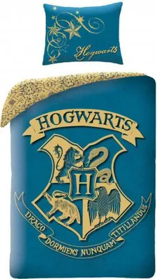 A Harry Potter Hogwarts themed pillow and duvet cover set.
