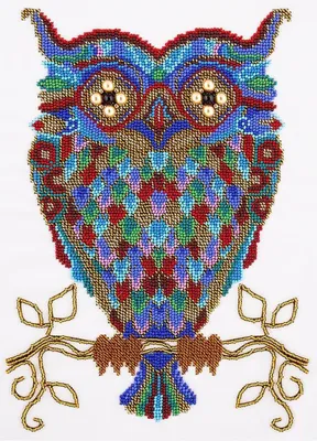 Produktbild von Panna Stickpackung Perlenstickerei "Regenbogen-Eule " 23x32cm, Stickbild vorgezeichnet