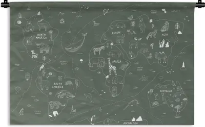 Produktbild von MuchoWow® Wandteppich Wandbehang Karte - Welt - Kinder - Grün 120x80 cm Tapisserie Dekoration Wandtuch - Wanddekorationen - Wandtücher
