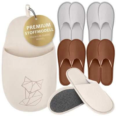 Produktbild von ONVAYA® Premium Gästehausschuhe Set „Fuchs“ | 5 Paar | rutschfest | Waschbare Gästepantoffeln | stilvolle Hausschuhe für Gäste | Guest Slippers