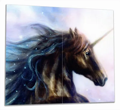 Produktbild von Wallario Herdabdeckplatte aus Glas, Größe 60 x 52 cm 2-teilig, Motiv Einhorn gezeichnet auf Leinwand