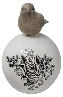 Produktbild von Vogel Kugel Dekoaufsteller 28cm Keramik Handbemalt Weiß
