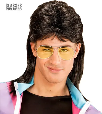 Produktbild von WIDMANN Perücke Vokuhila 80er Jahre mit Brille schwarz