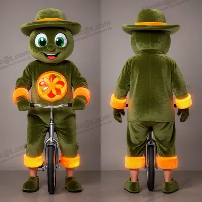 Image de Mascotte MASTICOT Unicycliste Cartoon Vert Olive