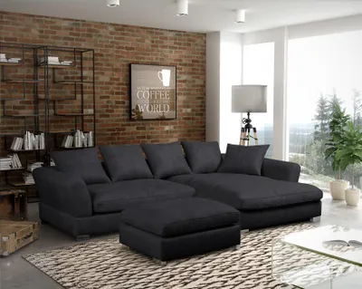 Produktbild von Couchgarnitur TIZIAN diverse Stoff und Farbvarianten/ Rechts+Hocker