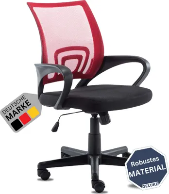Produktbild von DELUKE® Bürostuhl Ergonomisch ZEOS Schreibtischstuhl mit Netzbespannung | Höhenverstellbarer Drehstuhl, Arbeitsstuhl mit Armlehne | Computerstuhl 120 kg | Rot