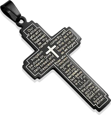 Produktbild von Anhänger Halskette Kreuz Gebet Edelstahl Halskette Lederkette Kugelkette schwarz-nur-anhänger