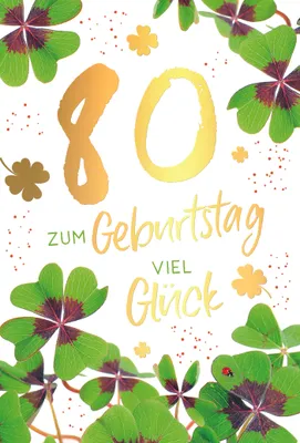 Produktbild von 80. Geburtstag Viel Glück Glücksklee Glückwunschkarte mit Umschlag