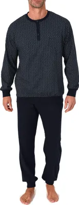 Produktbild von Normann Herren Langarm Schlafanzug mit Bündchen - Minimalprint-Optik - auch in Übergröße ; marine1 ,