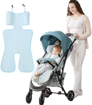 Produktbild von Kühlmatte Kinderwagen Babyschale Hitzeschutz Kindersitz Kühlung Auto, Autositz Kühlpad für Babys, Sommer Atmungsaktive Sitzeinlage für Kinderwagen, Kühlt Schützt den Sitzbezug vor Flecken (Hellblau)