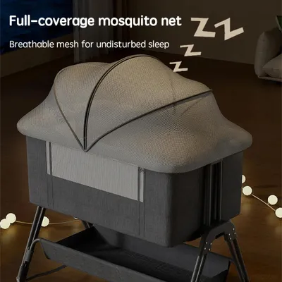 Produktbild von Baby Beistellbett - Co-Sleeper - 2-in-1 Bett und Stubenwagen - Faltbar und tragbar - 5-fach höhenverstellbar - Moskitonetz - Schaukelfunktion - Für Babys 0–12 Monate