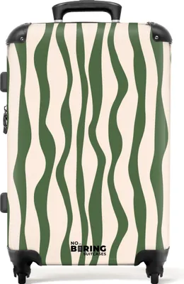 Obrázok produktu pre NoBoringSuitcases.com Tvrdý kufor strednej veľkosti 67x43x25 cm, 72L, farebné potlače pre ženy: Béžová so zelenými líniami, cestovný kufor so 4 kolieskami