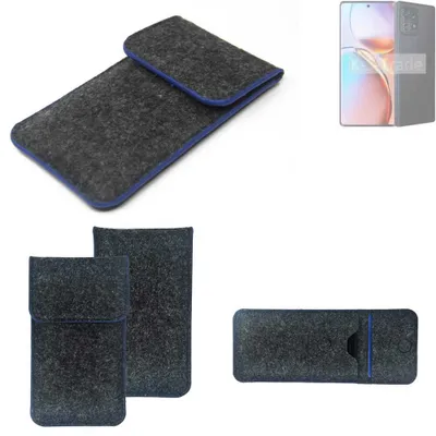 Produktbild von K-S-Trade Handy-Hülle Schutz-Hülle kompatibel mit Motorola Edge 2023 Filztasche Pouch Tasche Case Sleeve Filzhülle dunkelgrau, blauer Rand