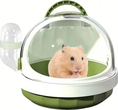 Produktbild von Kleintierkäfig Mit Wasserflasche, 18cm Tragbarer Hamster-Kleintier-Reisekäfig Mit Griff, Atmungsaktiver Meerschweinchenkäfig (Grün)