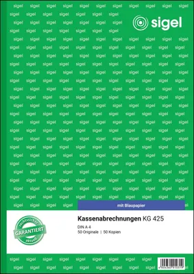 Produktbild von SIGEL KG425 Kassenabrechnungen, 1. und 2. Blatt bedruckt, A4, mit Blaupapier, 2 x 50 Blatt