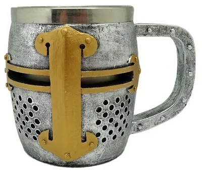 Immagine prodotto di Caraffa decorativa con elmo medievale in argento e oro