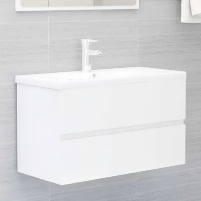 Produktbild von vidaXL Waschbeckenunterschrank Hochglanz-Weiß 80x38,5x45 cm