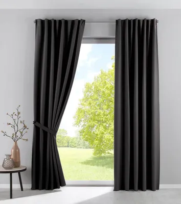 Produktbild von 2er Set Verdunkelungsvorhänge »PALERMO DARK« HxB 250x140 cm Schwarz Matt Blickdicht Lichtundurchlässig Verdeckte Schlaufen Kräuselband Raffhalter Fleecerücken , 100002652-2