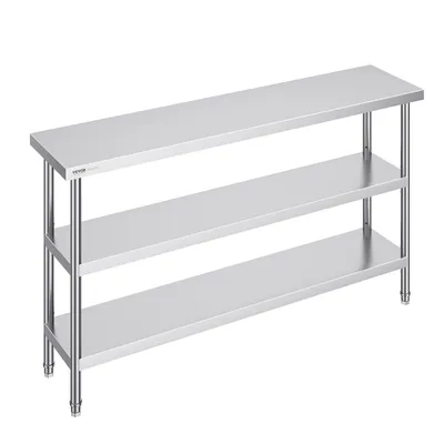 Image de Table de préparation alimentaire VEVOR en acier inoxydable, table de cuisine professionnelle, avec 2 étagères inférieures réglables, table de préparation pour barbecue, cuisine, maison et garage 356 x 1524 x 864 mm