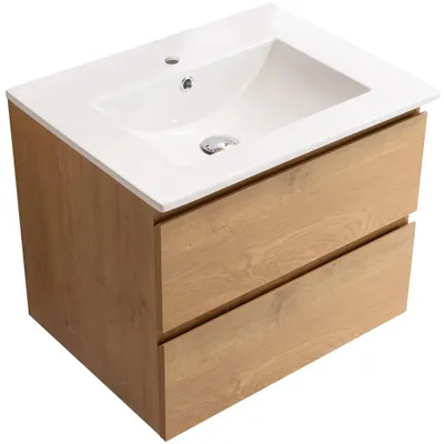 Image de CERANO - Meuble de salle de bain Carole + vasque en céramique Todo - chêne miel - 61x50x46,5 cm