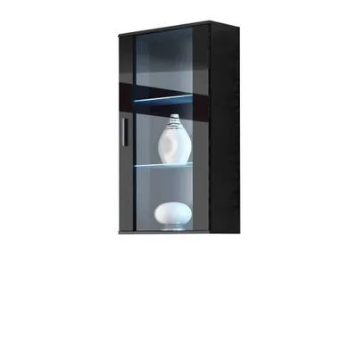Obrázok produktu pre Závesná vitrína s LED RGB osvetlením KARA - čierna / lesklá čierna