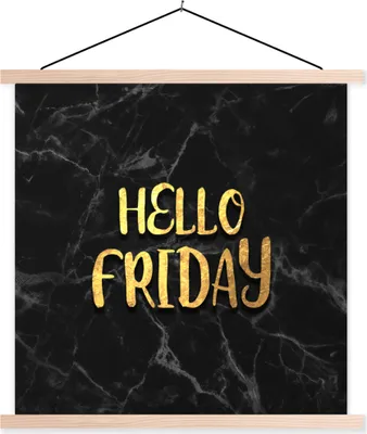 Produktbild von MuchoWow® Textilposter Zitat - Freitag - Gold - Marmor 60x60 cm mit holzfarbenen Rahmen - Wanddekoration