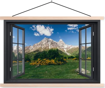 Produktbild von MuchoWow® Textilposter Aussicht - Natur - Berge 60x40 cm mit holzfarbenen Rahmen - Bilder