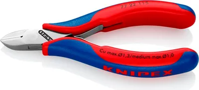 Produktbild von Knipex Elektronikseitenschneider DIN ISO 9654 Länge 115mm rund spiegelpoliert 2K-Hüllen - 77 22 115 SB