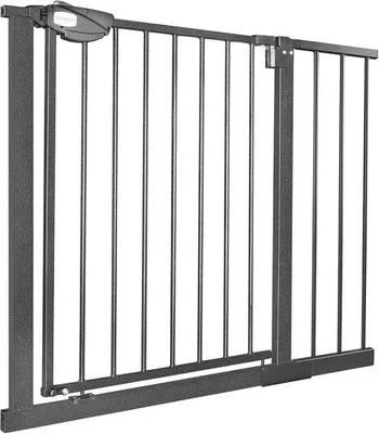 Produktbild von Famanu Treppenschutzgitter ohne Bohren - Türschutzgitter, Drehbar, Selbstschließend, Ausziehbar, 105-115 cm - Schwarz