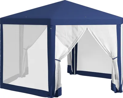 Obrázok produktu pre Outsunny Pavilón 4x3m Šesťhranný vodoodpudivý stabilný zimovzdorný pavilón s moskytiérou Párty stan Záhradný stan so 6 bočnými panelmi Záhradný pavilón na kempovanie v záhrade, modrý